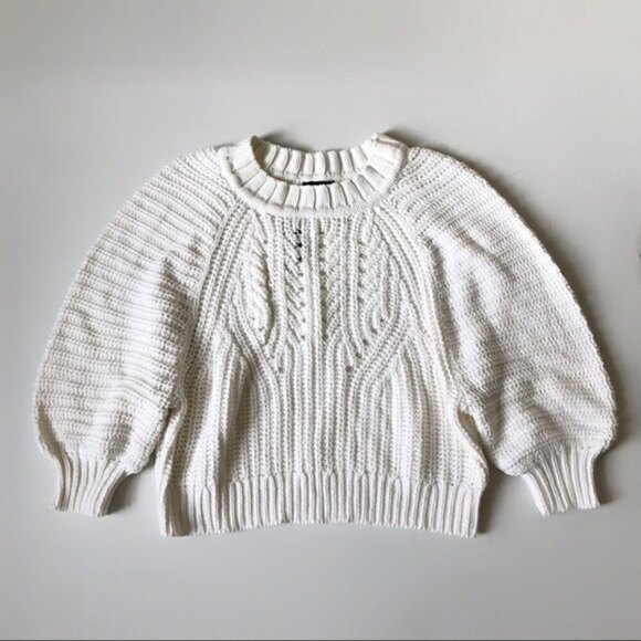 EXPRESS Chunky Knit Romantic Balloon Sleeve Pullover Sweater Top S - Picture 3 of 11